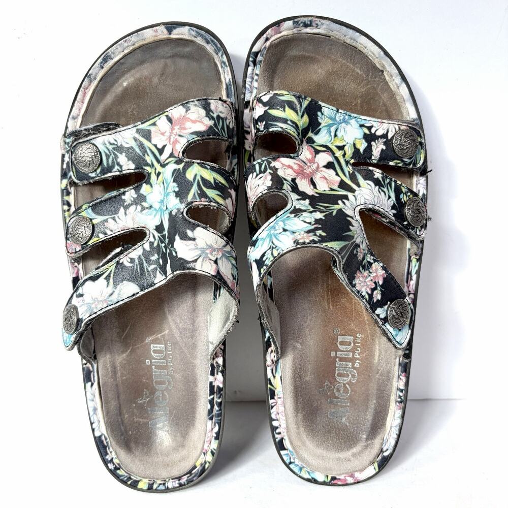 Alegria Leather Adjustable Slide Leather Sandals Dinah Floral Iris EU Size 38 - Picture 7 of 11